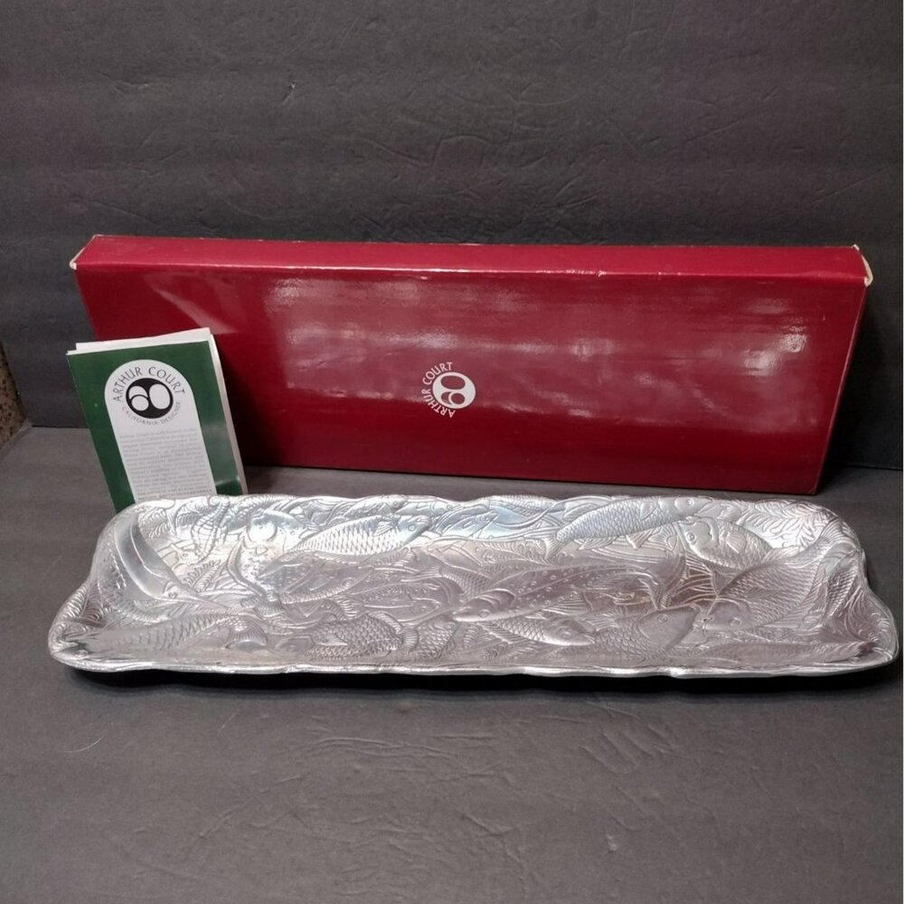 Arthur Court Metal Serving Platter, 19" Rectangular Fish Design Tray Mid Century